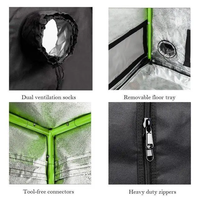 Alt view image 5 of 6 - Grow Tent, 3x3x6 Feet Mylar Grow Tent with Obeservation Window and Floor Tray for Indoor Plant Growing (36"x 36" x 72")