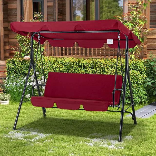 Main image of Patio Swings Outdoor, 3-Seat Glider Patio Swings with Removable Cushion and Adjustable Canopy, Porch Bench for Garden, Poolside&Backyard, Red
