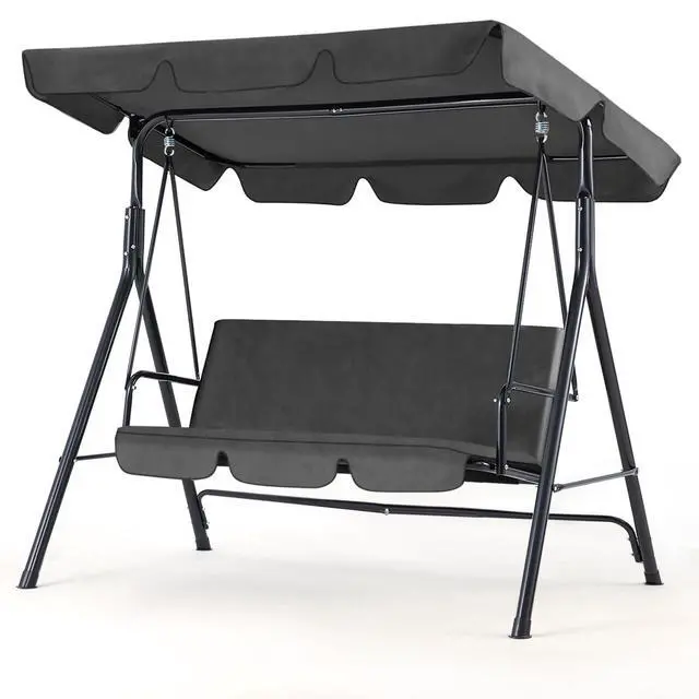 Alt view image 2 of 6 - Patio Swings Outdoor, 3-Seat Glider Porch Bench Swing Clearance with Removable Cushion and Adjustable Shade, Swing Chairs for Garden, Poolside&Backyard, Gray