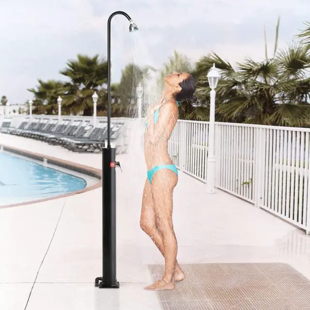 Alt view image 2 of 5 - 2.3 Gallon Solar Heated Outdoor Shower, 7.2 FT Height, Freestanding Outside Shower with 360° Swivel Shower Head & Foot Faucet, Hot & Cold Water Adjustment, Black