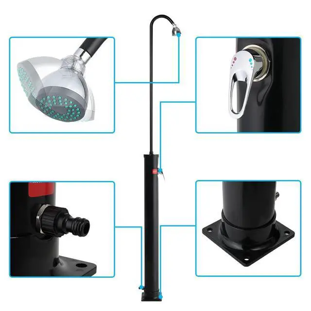 Alt view image 3 of 5 - 2.3 Gallon Solar Heated Outdoor Shower, 7.2 FT Height, Freestanding Outside Shower with 360° Swivel Shower Head & Foot Faucet, Hot & Cold Water Adjustment, Black
