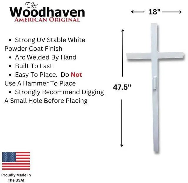 Alt view image 2 of 6 - Large Memorial Cross - Perfect For Outdoor And Memorial Sites - Steel Grave Marker White Powder Coat Finish - Headstone Replacement - Made In The USA