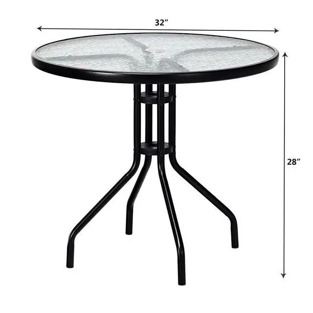 Alt view image 3 of 6 - 32" Outdoor Round Patio Table with Umbrella Hole, All Weather Dining Table Tempered Glass Top, Bistro Table Coffee Table Furniture Commercial Party Event for Backyard Lawn Balcony Pool