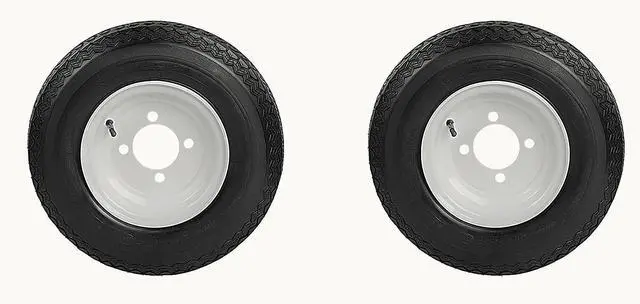 Main image of Antego Tire and Wheel (Set of 2) 4.80-8 Tire and Wheel Assemblies, White 4 Lug Trailer Tires and Wheels, 6 Ply, Load Range C