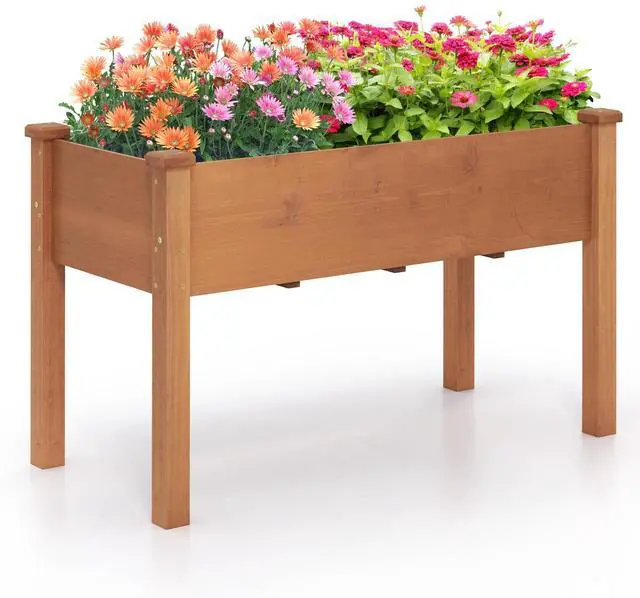 Main image of Raised Garden Bed, Elevated Wood Planter Box with Protective Liner and Drain Hole, Gardening Planter Raised Bed for Planting Vegetables Flowers Succulents Herbs, 49" Lx23 Wx30 H