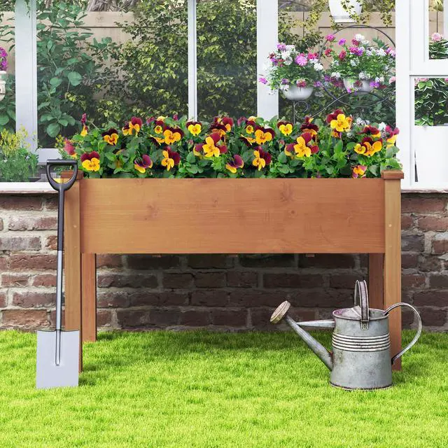 Alt view image 2 of 6 - Raised Garden Bed, Elevated Wood Planter Box with Protective Liner and Drain Hole, Gardening Planter Raised Bed for Planting Vegetables Flowers Succulents Herbs, 49" Lx23 Wx30 H