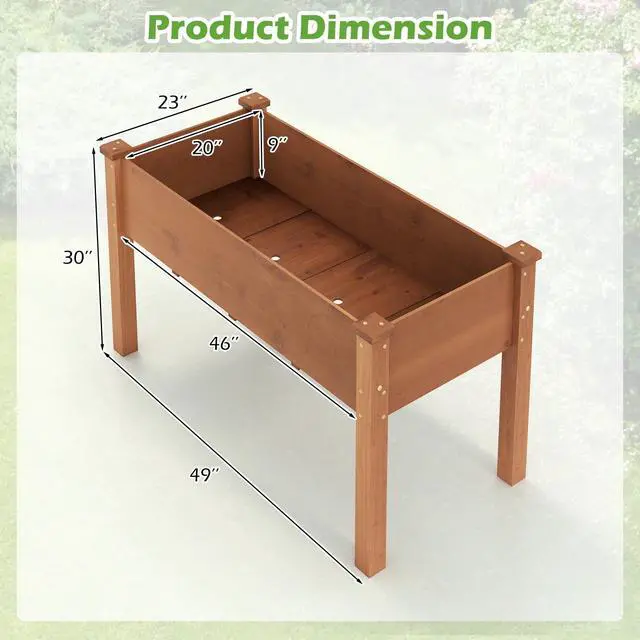 Alt view image 3 of 6 - Raised Garden Bed, Elevated Wood Planter Box with Protective Liner and Drain Hole, Gardening Planter Raised Bed for Planting Vegetables Flowers Succulents Herbs, 49" Lx23 Wx30 H