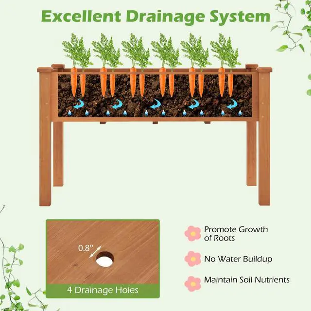 Alt view image 4 of 6 - Raised Garden Bed, Elevated Wood Planter Box with Protective Liner and Drain Hole, Gardening Planter Raised Bed for Planting Vegetables Flowers Succulents Herbs, 49" Lx23 Wx30 H