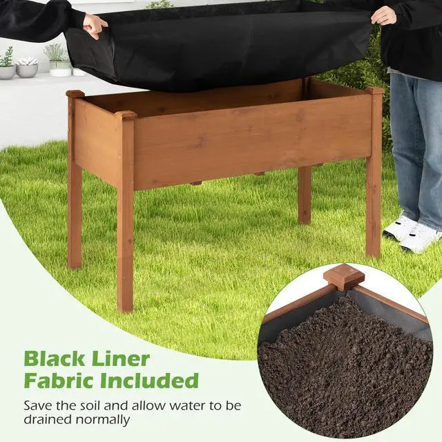 Alt view image 5 of 6 - Raised Garden Bed, Elevated Wood Planter Box with Protective Liner and Drain Hole, Gardening Planter Raised Bed for Planting Vegetables Flowers Succulents Herbs, 49" Lx23 Wx30 H