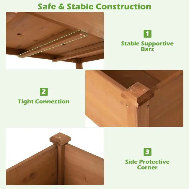 Alt view image 6 of 6 - Raised Garden Bed, Elevated Wood Planter Box with Protective Liner and Drain Hole, Gardening Planter Raised Bed for Planting Vegetables Flowers Succulents Herbs, 49" Lx23 Wx30 H