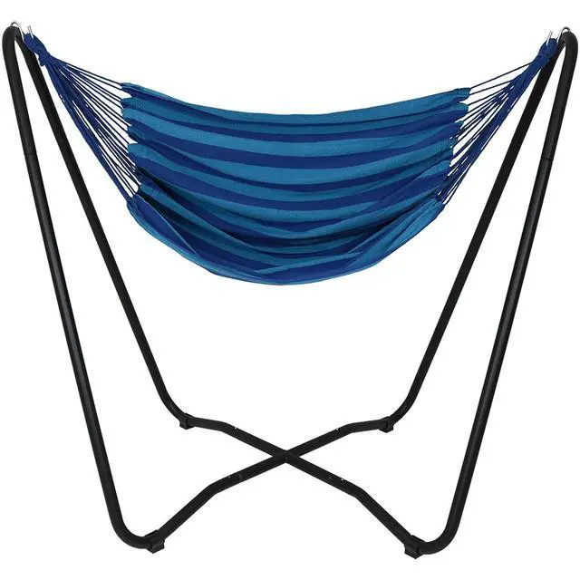 Main image of Sunnydaze Hanging Hammock Chair with Space-Saving Stand for Indoor or Outdoor Use - 330-Pound Capacity - Beach Oasis