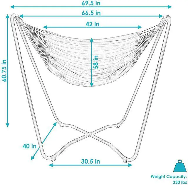 Alt view image 3 of 6 - Sunnydaze Hanging Hammock Chair with Space-Saving Stand for Indoor or Outdoor Use - 330-Pound Capacity - Beach Oasis