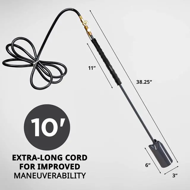 Alt view image 3 of 6 - 500,00 BTU Propane Torch, Heavy Duty Weed Burner, Extra Long 10 Hose, Adjustable Flame Control & Flint Ignitor, Outdoor Weed Killer for Weeds, Snow Melting, Roofing, Roads & More