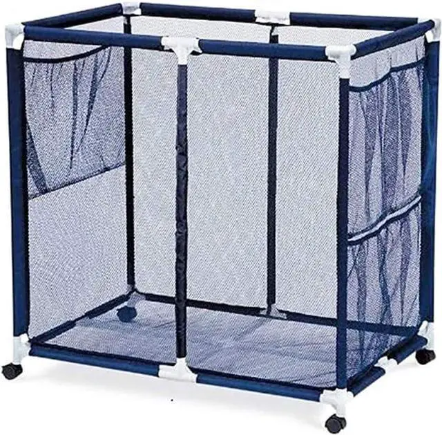 Main image of Pool Floats, Balls, Toys and Equipment Rolling Mesh Organizer Storage Bin, Large, (35" W x 25.4" L x 37.5" H), Blue/White Style 455102