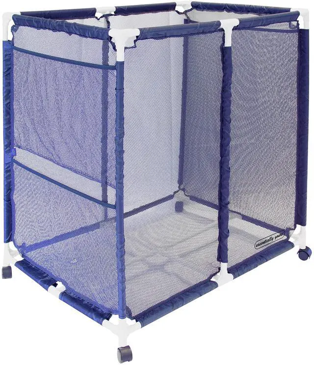 Alt view image 2 of 6 - Pool Floats, Balls, Toys and Equipment Rolling Mesh Organizer Storage Bin, Large, (35" W x 25.4" L x 37.5" H), Blue/White Style 455102