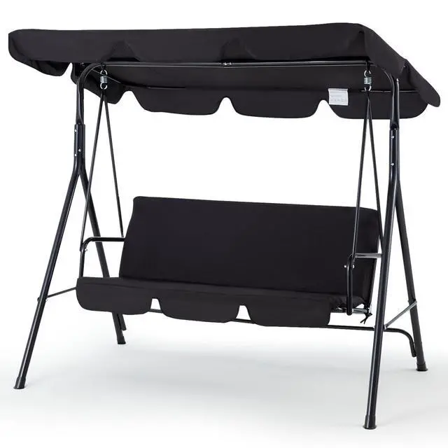 Alt view image 2 of 6 - Patio Swings Outdoor, 3-Seat Glider Patio Swings with Removable Cushion and Adjustable Canopy, Porch Bench for Garden, Poolside&Backyard, Black