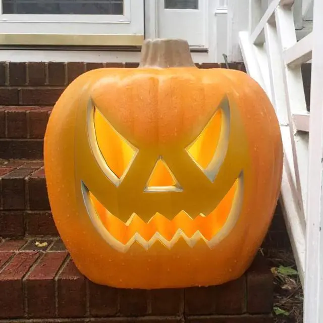 Alt view image 2 of 6 - 21" Jack o Lanterns - Large Halloween Pumpkin Lantern Light Up Pumpkin Decorations - Lighted Pumpkin with LED Bulb Indoor/Outdoor Pumpkin Decoration