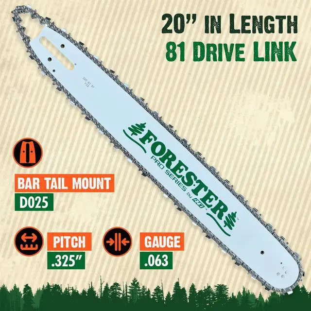Alt view image 2 of 6 - 20" Replacement Chainsaw Bar & Chain Combo - 20in Length,.325 Pitch,.063 Gauge, D025 Mount, 81 Drive Link - Replacement Chain Saw Parts Kit For Stihl
