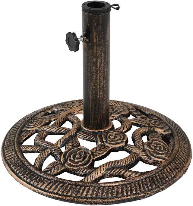 Main image of Sunnydaze 17lb Cast Iron Patio Umbrella Base - Heavy-Duty Round Metal Outdoor Market Umbrella Stand for Outside - 16-Inch - Bronze - Rose Blossom