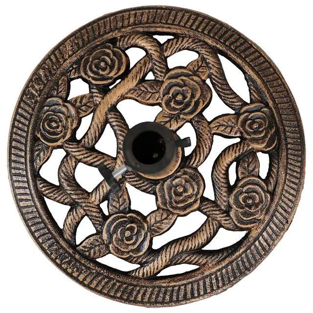 Alt view image 6 of 6 - Sunnydaze 17lb Cast Iron Patio Umbrella Base - Heavy-Duty Round Metal Outdoor Market Umbrella Stand for Outside - 16-Inch - Bronze - Rose Blossom