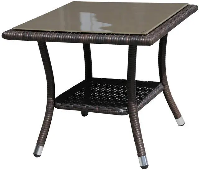 Main image of Outdoor Side Table, 20" Square Wicker End Table, Tempered Glass Top Coffee Table with Storage, Aluminum Frame-Brown