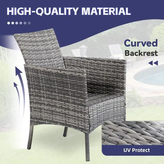 Alt view image 4 of 6 - 3 Pieces Patio Furniture Sets Outdoor PE Rattan Small Patio Furniture Set with Soft Cushion and Glass Coffee Table with Storage for Garden Backyard Porch Poolside WeatherResistantGrey/Darkblue