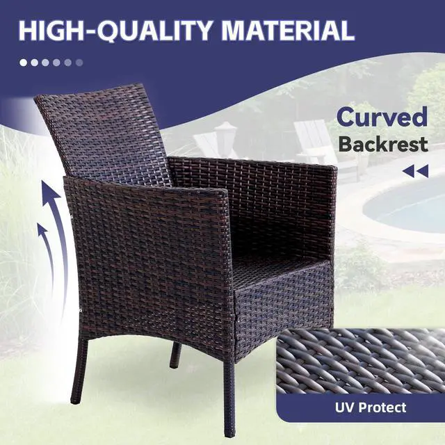 Alt view image 4 of 6 - 3 Pieces Patio Furniture Sets Outdoor PE Rattan Small Patio Furniture Set with Soft Cushion and Glass Coffee Table with Storage for Garden Backyard Porch Weather-Resistant (Brown/Beige-1)