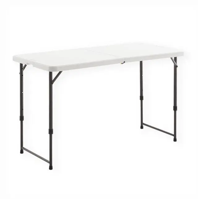 Main image of 4 Foot Height Adjustable Fold-in-Half Table with Carrying Handle, Easy Folding and Storage, Indoor Outdoor Use, White, 4ft_Straight Legs