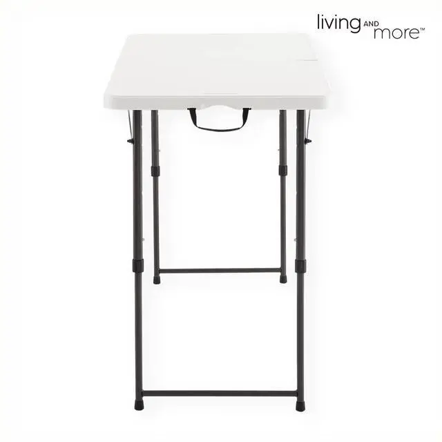Alt view image 5 of 6 - 4 Foot Height Adjustable Fold-in-Half Table with Carrying Handle, Easy Folding and Storage, Indoor Outdoor Use, White, 4ft_Straight Legs