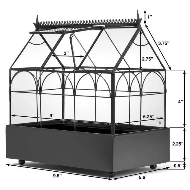 Alt view image 3 of 3 - Glass Terrarium Wardian Case, with Hinged Roof 10.5" Tall | Indoor Tabletop Planter, Metal Base, For Succulents, Ferns, and Moss