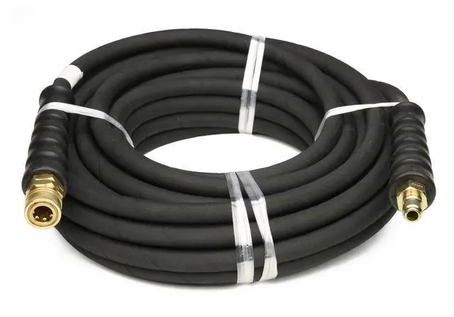 Main image of 4000 PSI Black 3/8" x 50 FT 1 Layers of High Tensile Wire Braided Rubber Wrapped Pressure Washer Hose with Couplers