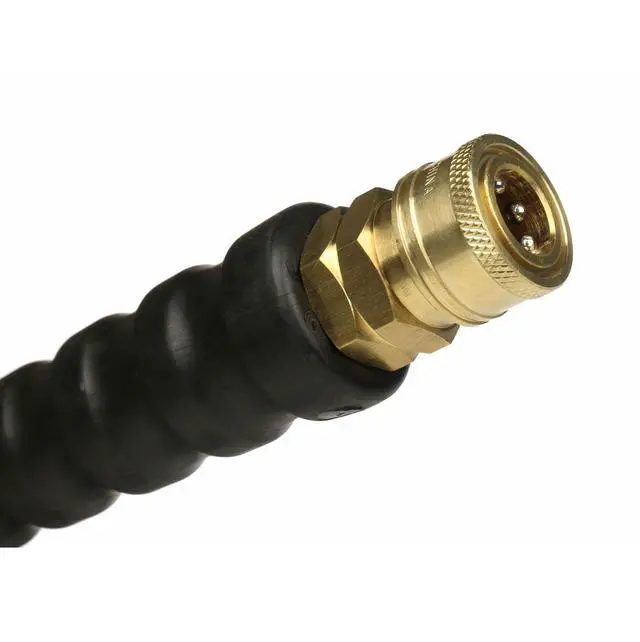 Alt view image 2 of 3 - 4000 PSI Black 3/8" x 50 FT 1 Layers of High Tensile Wire Braided Rubber Wrapped Pressure Washer Hose with Couplers