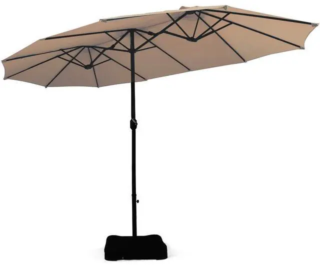 Main image of 15 Ft Patio Double Sided Umbrella with Base, Outdoor Extra Large Market Umbrella with Crank Handle, Outdoor Twin Table Umbrella Base Included, Umbrella with Crank and Base