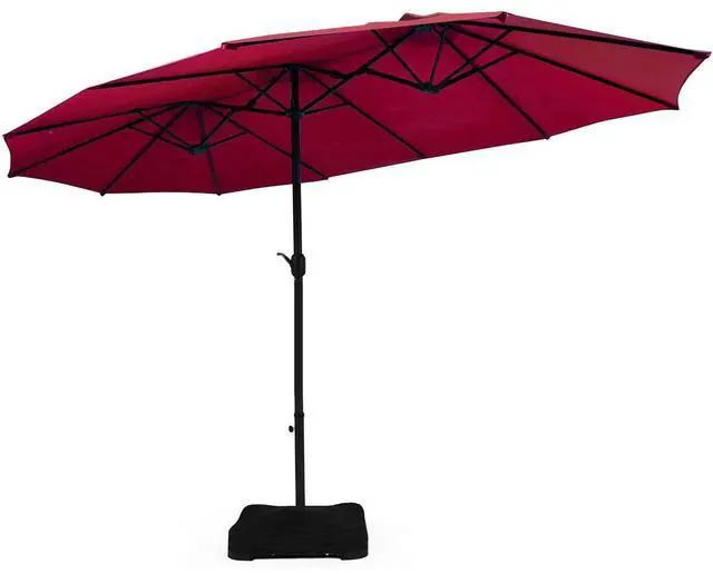 Main image of 15 Ft Patio Double Sided Umbrella with Base, Outdoor Extra Large Market Umbrella with Crank Handle, Outdoor Twin Table Umbrella Base Included, Umbrella with Crank and Base
