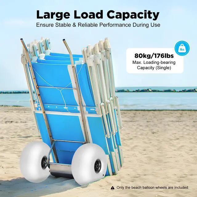Alt view image 3 of 6 - 16" Balloon Wheels Beach Cart Tires, Replacement Big Beach Sand Tires for Kayak Dolly Canoe Canoe Dolly Rolling Walker Garden Cart Wheelchair Sand Wagon Beach Cart, 2-Pack