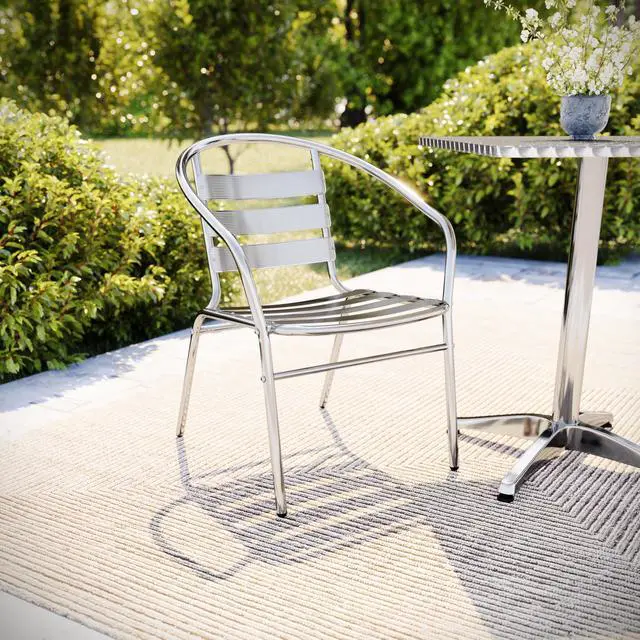 Alt view image 2 of 6 - Lila Commercial Aluminum Indoor-Outdoor Restaurant Stack Chair with Triple Slat Back and Arms