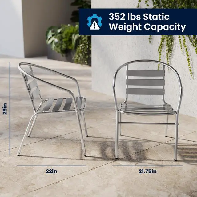 Alt view image 3 of 6 - Lila Commercial Aluminum Indoor-Outdoor Restaurant Stack Chair with Triple Slat Back and Arms