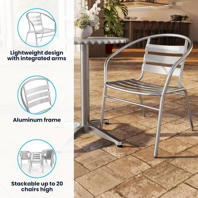Alt view image 4 of 6 - Lila Commercial Aluminum Indoor-Outdoor Restaurant Stack Chair with Triple Slat Back and Arms