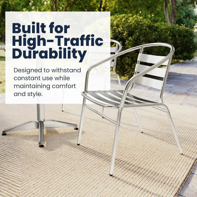Alt view image 5 of 6 - Lila Commercial Aluminum Indoor-Outdoor Restaurant Stack Chair with Triple Slat Back and Arms