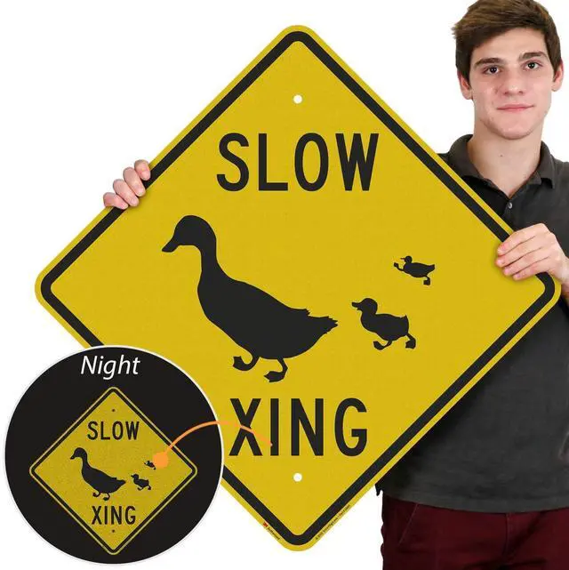 Main image of "Slow - Duck Xing" Crossing Sign | 24" x 24" 3M Engineer Grade Reflective Aluminum, Made in USA