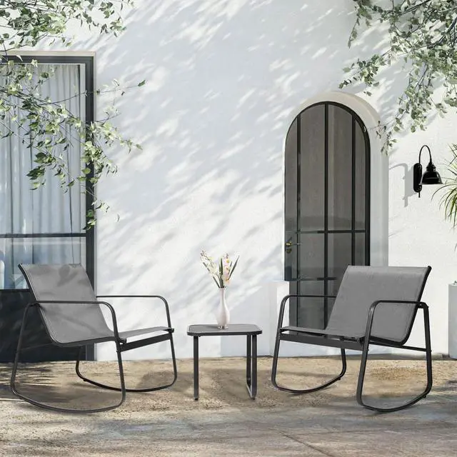 Alt view image 2 of 6 - 3 Pieces Patio Furniture Set Outdoor Wicker Conversation Set Modern Black Rattan Balcony Chair Sets with Coffee Table for Yard and Bistro(Grey)