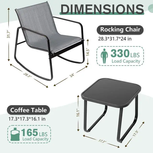 Alt view image 3 of 6 - 3 Pieces Patio Furniture Set Outdoor Wicker Conversation Set Modern Black Rattan Balcony Chair Sets with Coffee Table for Yard and Bistro(Grey)