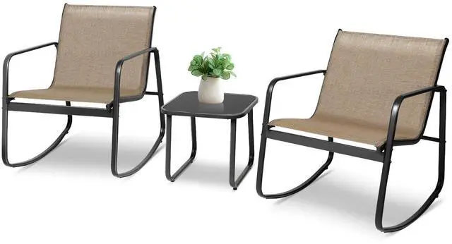 Main image of 3 Piece Patio Rocking Chairs Set, Outdoor Conversation Set Modern Bistro Set Textilene Balcony Chair Sets with Coffee Table for Yard and Bistro (Brown)