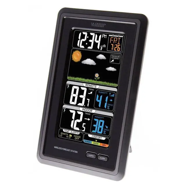 Main image of 308-1425B-INT Vertical Wireless Color Weather Station with Pressure, Black