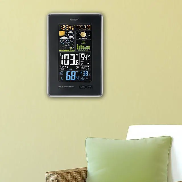 Alt view image 2 of 5 - 308-1425B-INT Vertical Wireless Color Weather Station with Pressure, Black