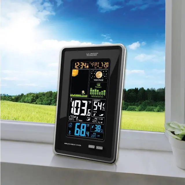 Alt view image 3 of 5 - 308-1425B-INT Vertical Wireless Color Weather Station with Pressure, Black
