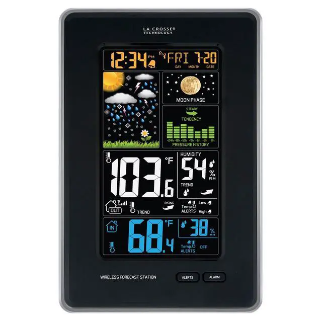 Alt view image 4 of 5 - 308-1425B-INT Vertical Wireless Color Weather Station with Pressure, Black