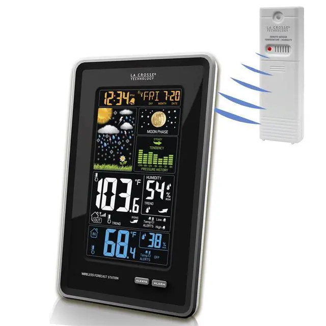 Alt view image 5 of 5 - 308-1425B-INT Vertical Wireless Color Weather Station with Pressure, Black