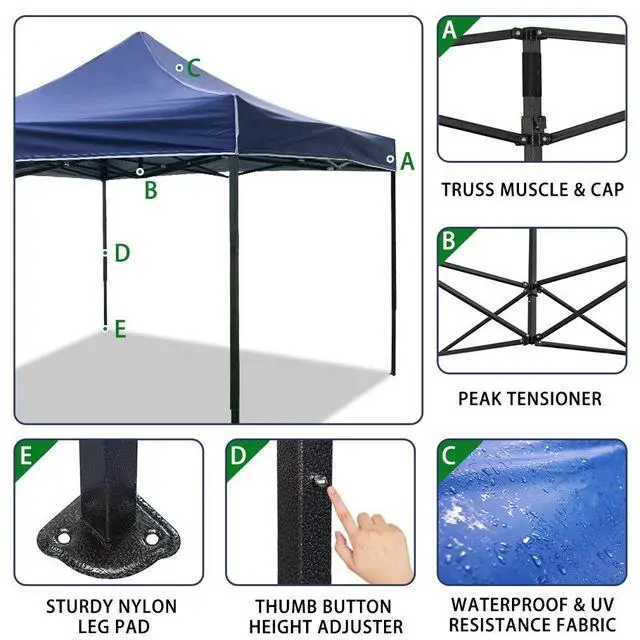 Alt view image 5 of 6 - Canopy Tent, Commercial Instant 10x10 Heavy Duty Canopy, 300D Waterproof Adjustable Canopy with Wheeled Carry Bag, 4 Sandbags and 4 Stakes