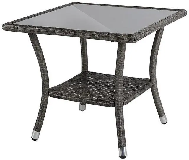 Main image of Outdoor Side Table, 20" Square Wicker End Coffee Table with Tempered Glass Top, Aluminum Frame, Gray